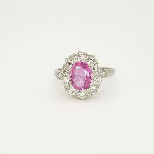 Edwardian Style 1.40ct Pink Sapphire and Diamond Cluster Ring in Platinum