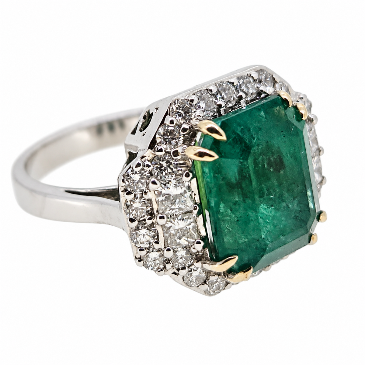 5.12ct Emerald and Diamond Cluster Dress Ring in 18ct White Gold