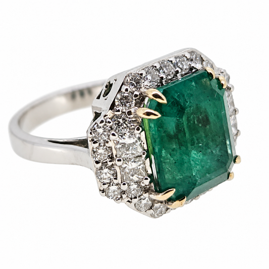5.12ct Emerald and Diamond Cluster Dress Ring in 18ct White Gold