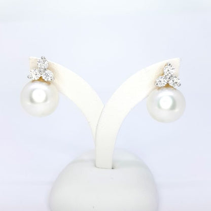 South Sea Pearl and Trefoil Diamond Stud Earrings, 1.20 carats