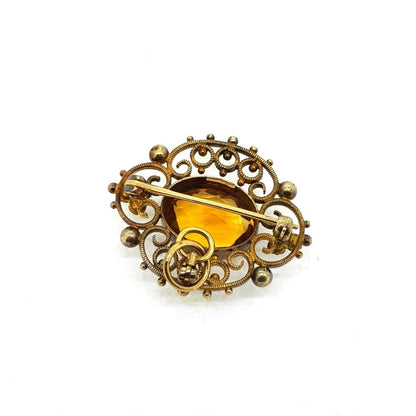 Vintage Citrine and Pearl Set Gold Brooch Pendant
