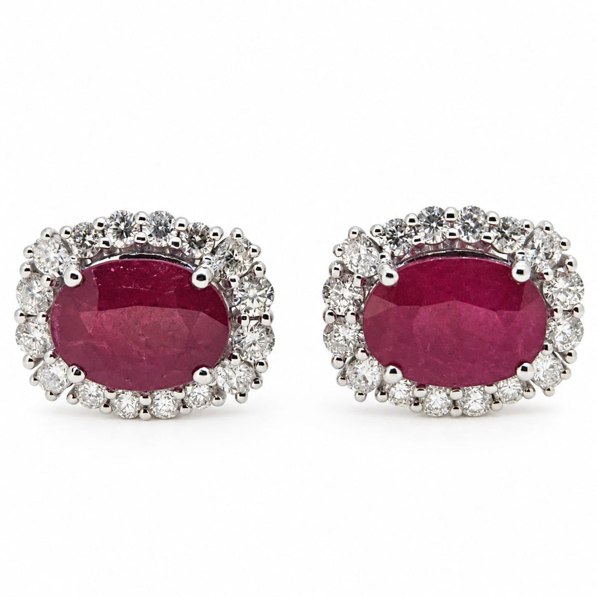 Ruby & Diamond cluster earrings, 18 carat white gold R6.18/D1.25