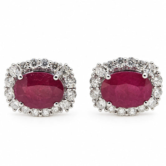 Ruby & Diamond cluster earrings, 18 carat white gold R6.18/D1.25
