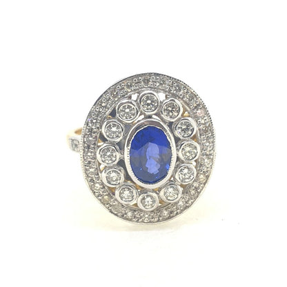 1ct Oval Sapphire and Diamond Cluster Dress Ring