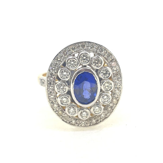 1ct Oval Sapphire and Diamond Cluster Dress Ring