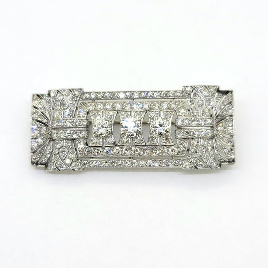 French 3ct Diamond Plaque Brooch in Platinum, French marked platinum plaque brooch set with an estimated 3 carats of sparkling diamonds