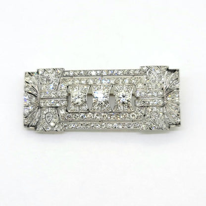 French 3ct Diamond Plaque Brooch in Platinum