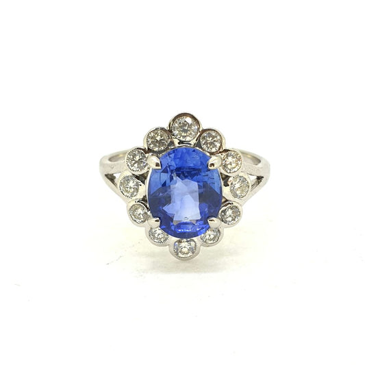 Contemporary 2.54ct Sapphire and Diamond Floral Cluster Ring