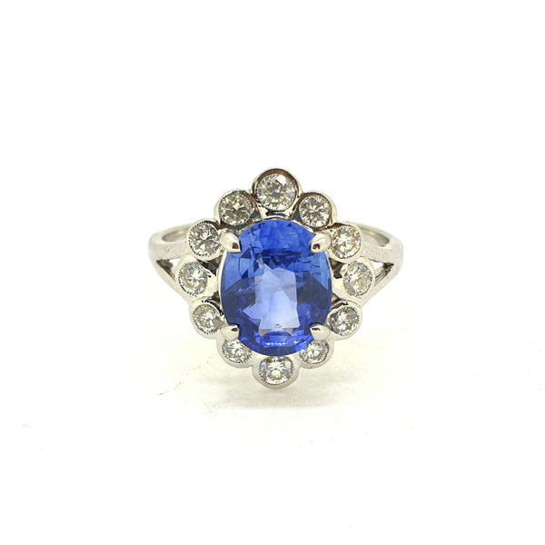 Contemporary 2.54ct Sapphire and Diamond Floral Cluster Ring
