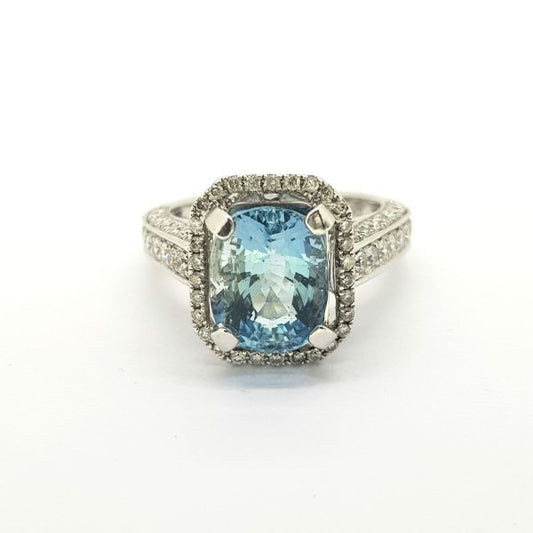 3.49ct Aquamarine and Diamond Cluster Dress Ring in 18ct White Gold