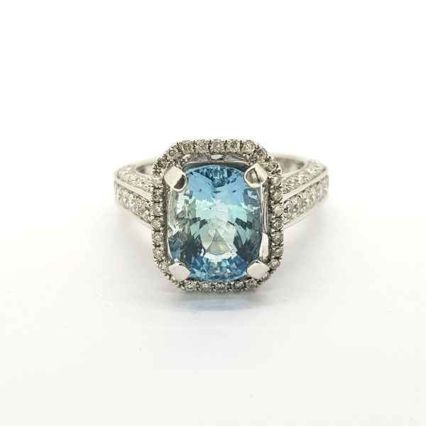 3.49ct Aquamarine and Diamond Cluster Dress Ring in 18ct White Gold