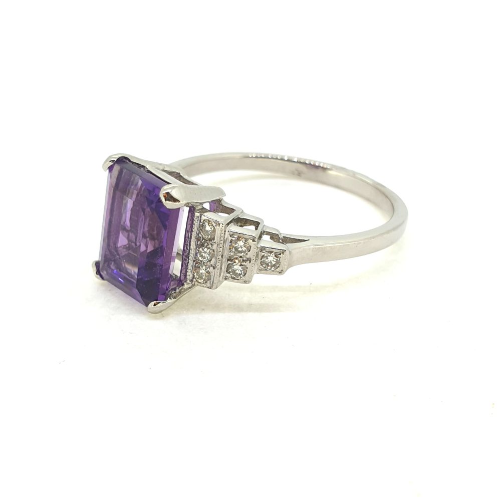 2.10ct Amethyst and Diamond Dress Engagement Ring in Platinum