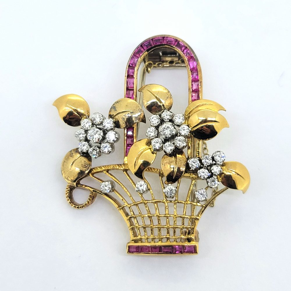 Ruby and Diamond Set Jardiniere Brooch