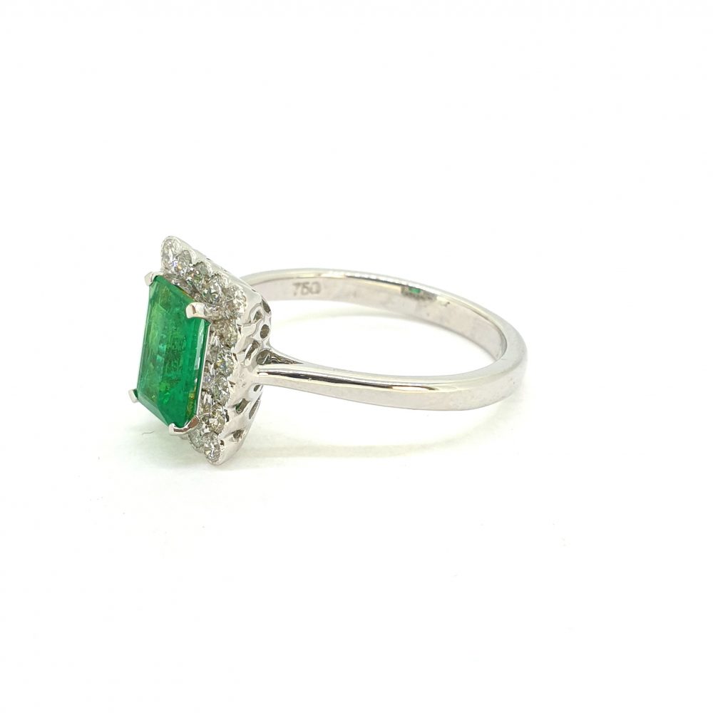 0.95ct Emerald and Diamond Rectangular Ring