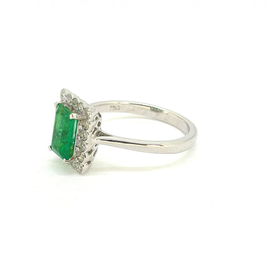 0.95ct Emerald and Diamond Rectangular Ring