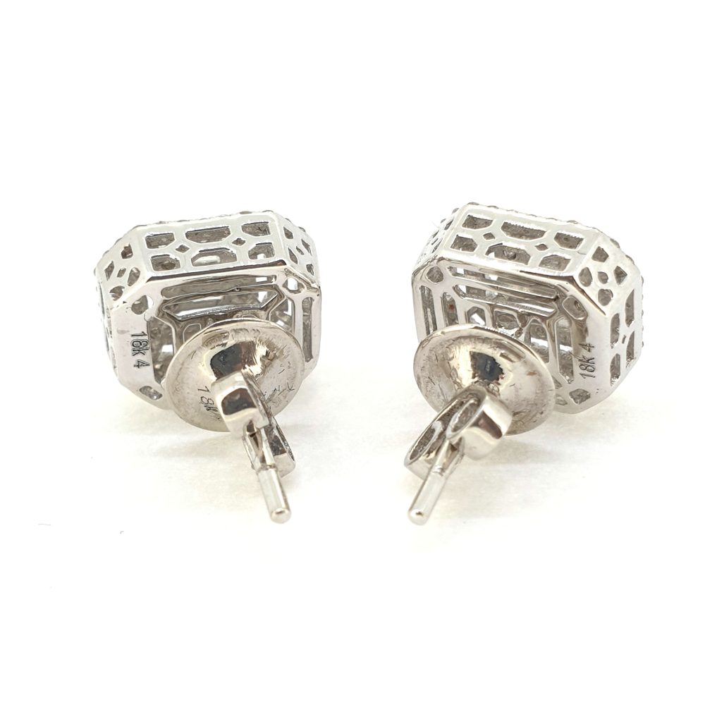 Contemporary Diamond Cluster Stud Earrings, 1 carat total