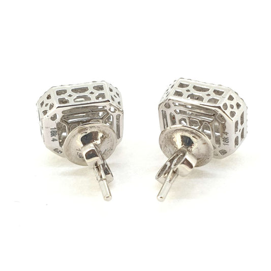 Contemporary Diamond Cluster Stud Earrings, 1 carat total