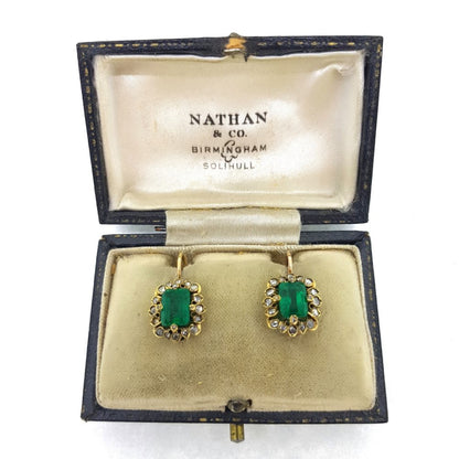 Antique Natural Colombian Emerald and Diamond Earrings with Certificate