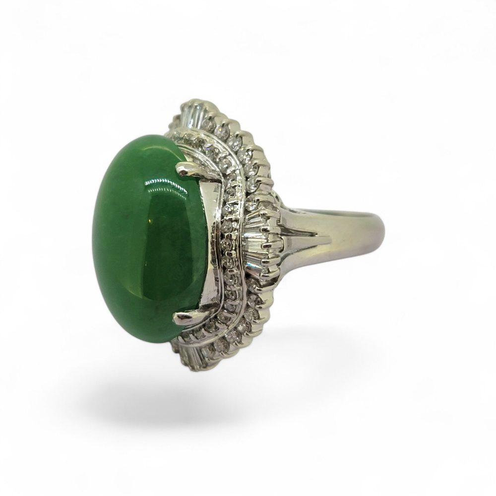Certified 15cts Jadeite Jade and Diamond Cluster Ring in Platinum