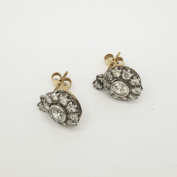 Vintage Old Cut Diamond Cluster Drop Earrings, 2.50 carats