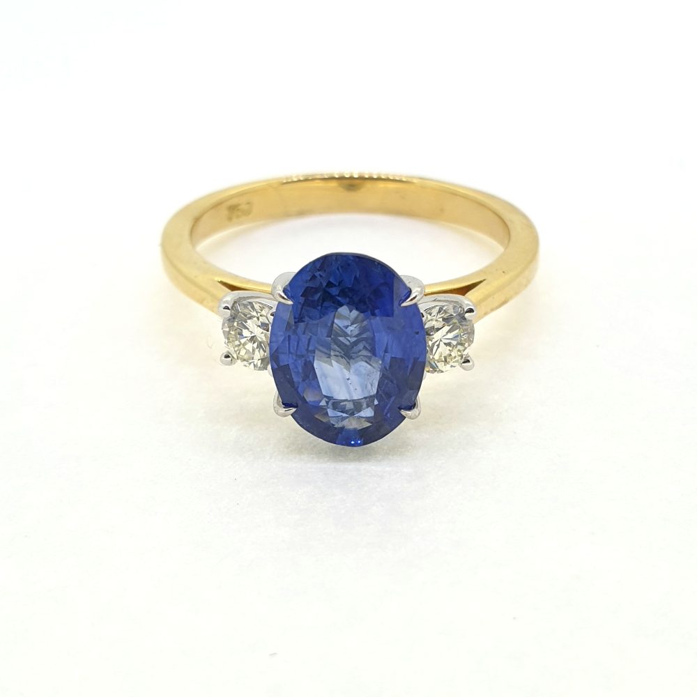 2.84ct Oval Sapphire and Diamond Three Stone Engagement Ring