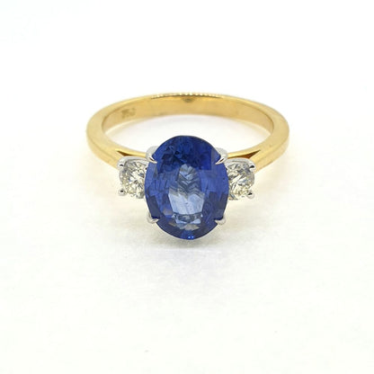 2.84ct Oval Sapphire and Diamond Three Stone Engagement Ring