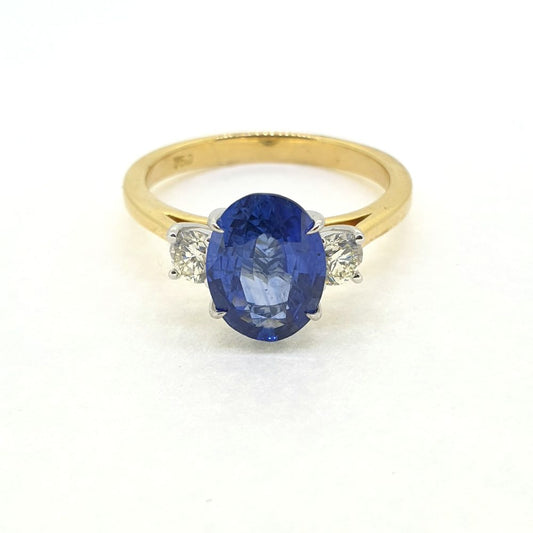 2.84ct Oval Sapphire and Diamond Three Stone Engagement Ring