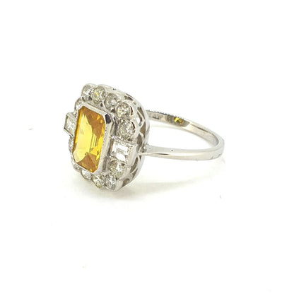 1.70ct Yellow Sapphire and Diamond Floral Cluster Ring in Platinum