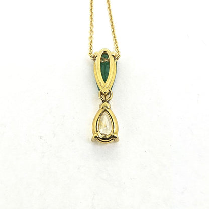 Pear Shaped Emerald and Diamond Two Stone Pendant with Chain