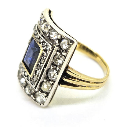 Vintage Sapphire and Diamond Cluster Plaque Ring