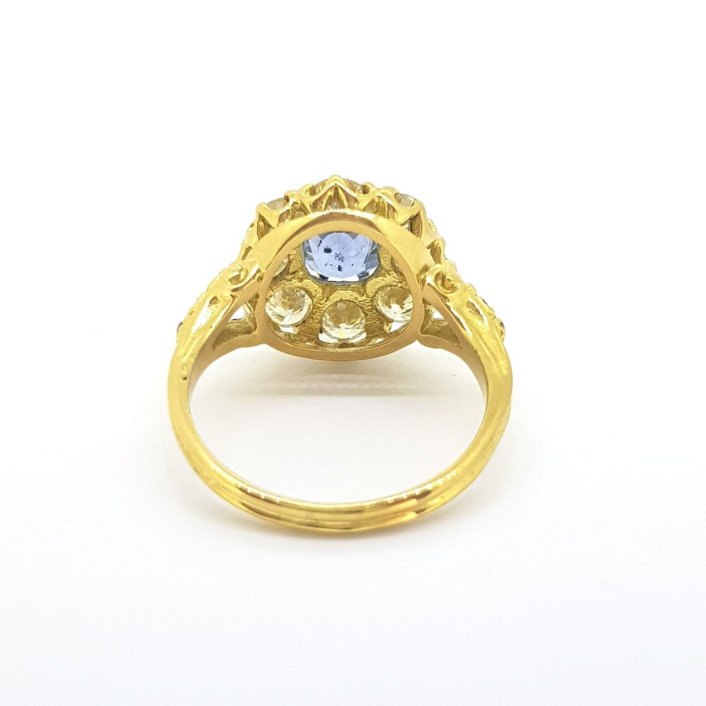 Sapphire and Old Cut Diamond Cluster Ring