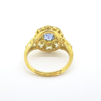 Sapphire and Old Cut Diamond Cluster Ring