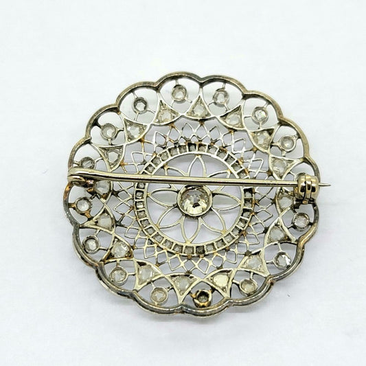Belle Epoque Diamond Set Platinum Brooch, stunning openwork circular brooch crafted in platinum and studded with sparkling diamonds