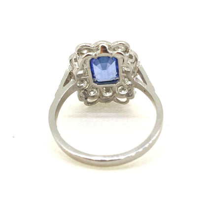 2ct Emerald Cut Sapphire and Diamond Floral Cluster Ring in Platinum