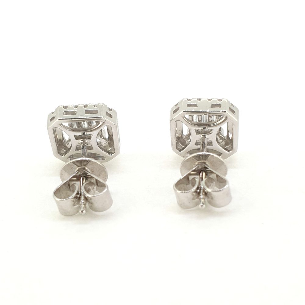 0.80ct Baguette and Brilliant Diamond Square Cluster Stud Earrings