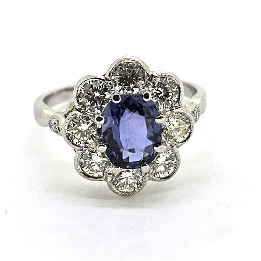 1.60ct Sapphire and Diamond Floral Cluster Ring in Platinum