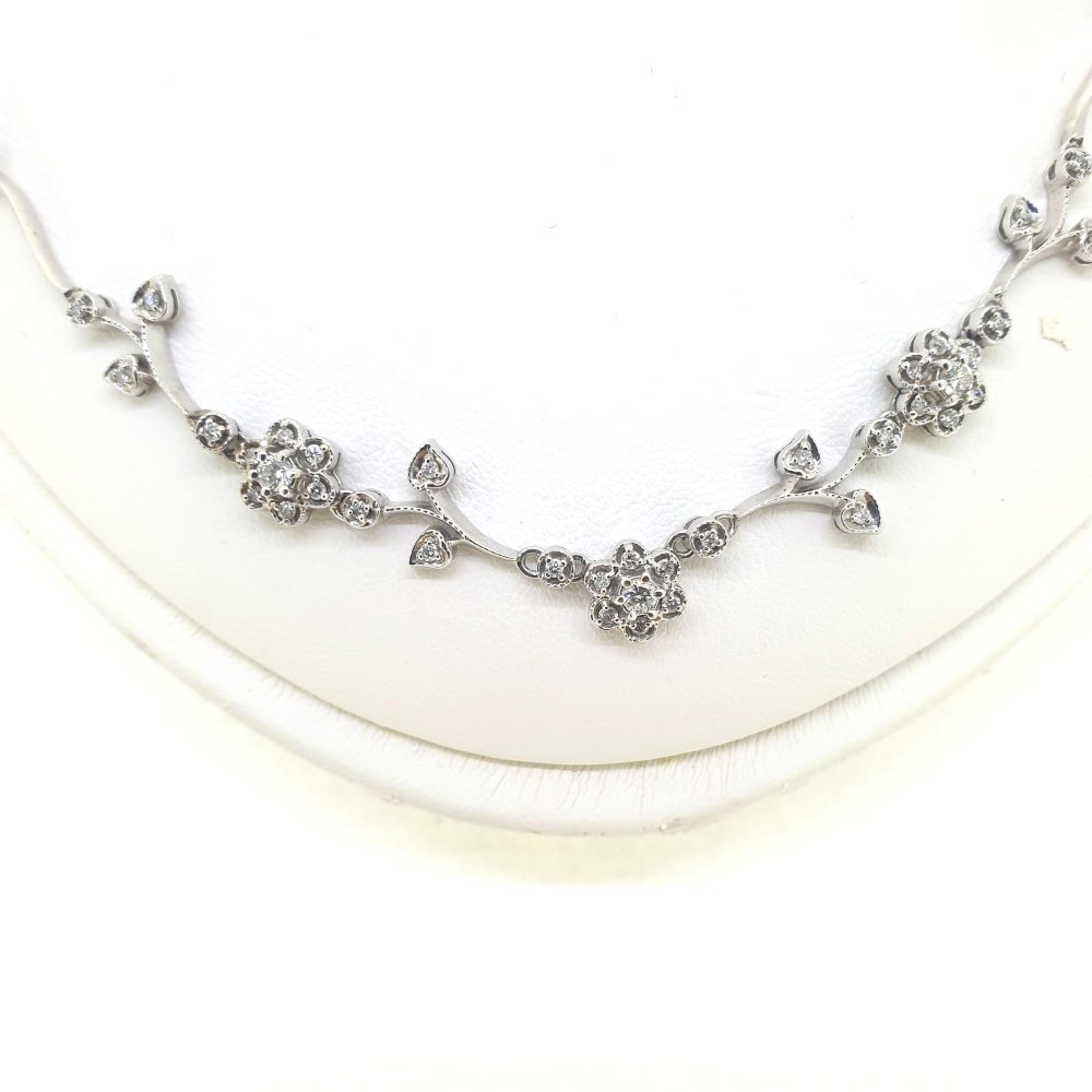 Diamond Set Floral Flower Foliate Necklace, 1 carat total