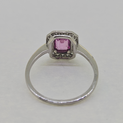 1ct Pink Sapphire and Diamond Cluster Engagement Ring in Platinum