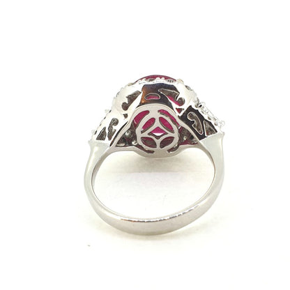 4.79ct Oval Ruby and Diamond Cluster Dress Ring