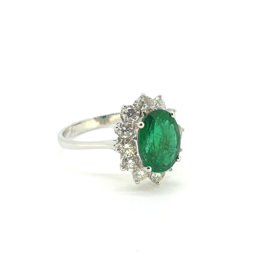 2.16ct Oval Emerald and Diamond Cluster Ring