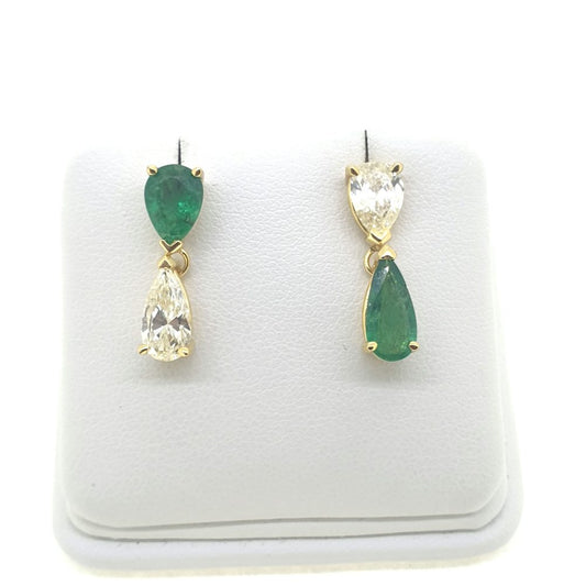 2ct Pear Cut Emerald and Diamond Reverse Drop Earrings