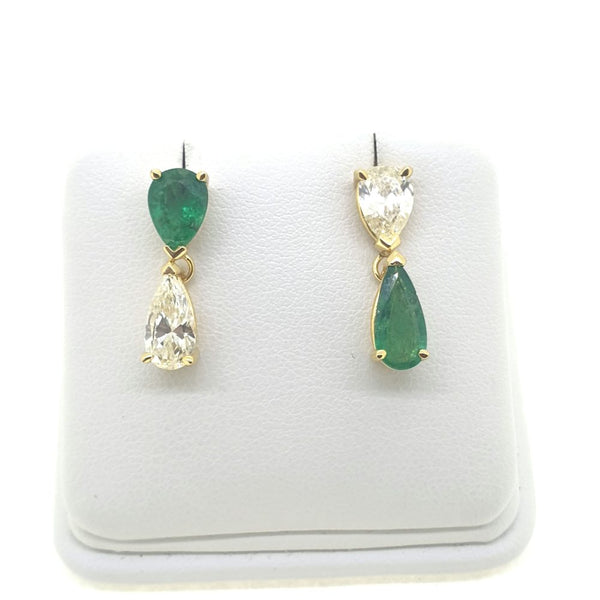 2ct Pear Cut Emerald and Diamond Reverse Drop Earrings