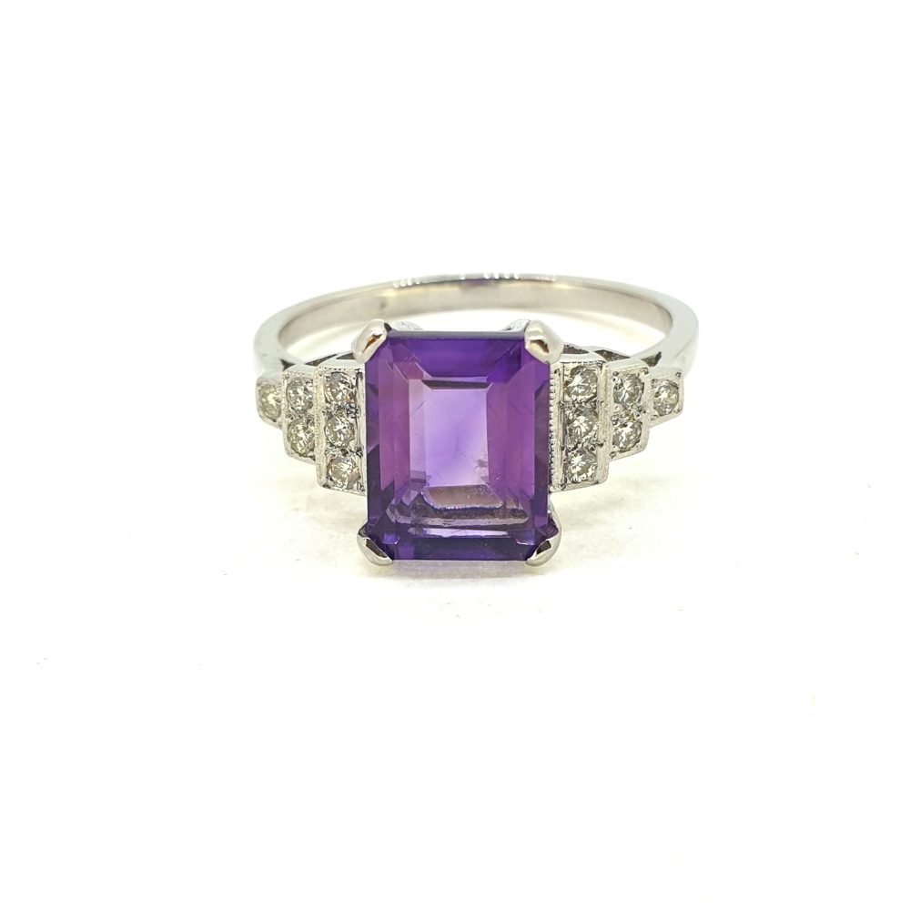2.10ct Amethyst and Diamond Dress Engagement Ring in Platinum
