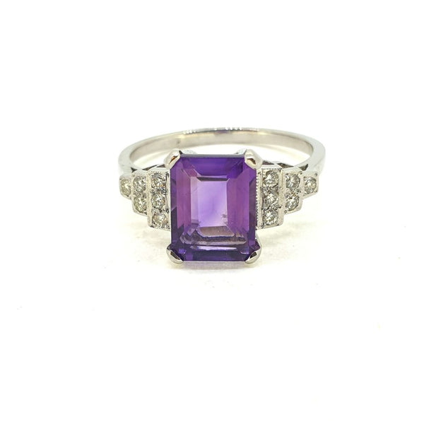 2.10ct Amethyst and Diamond Dress Engagement Ring in Platinum