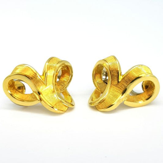 Vintage 18ct Yellow Gold Clip On Earrings, striking scrolled design with brushed centre flanked by polished gold edges, Birmingham 1930