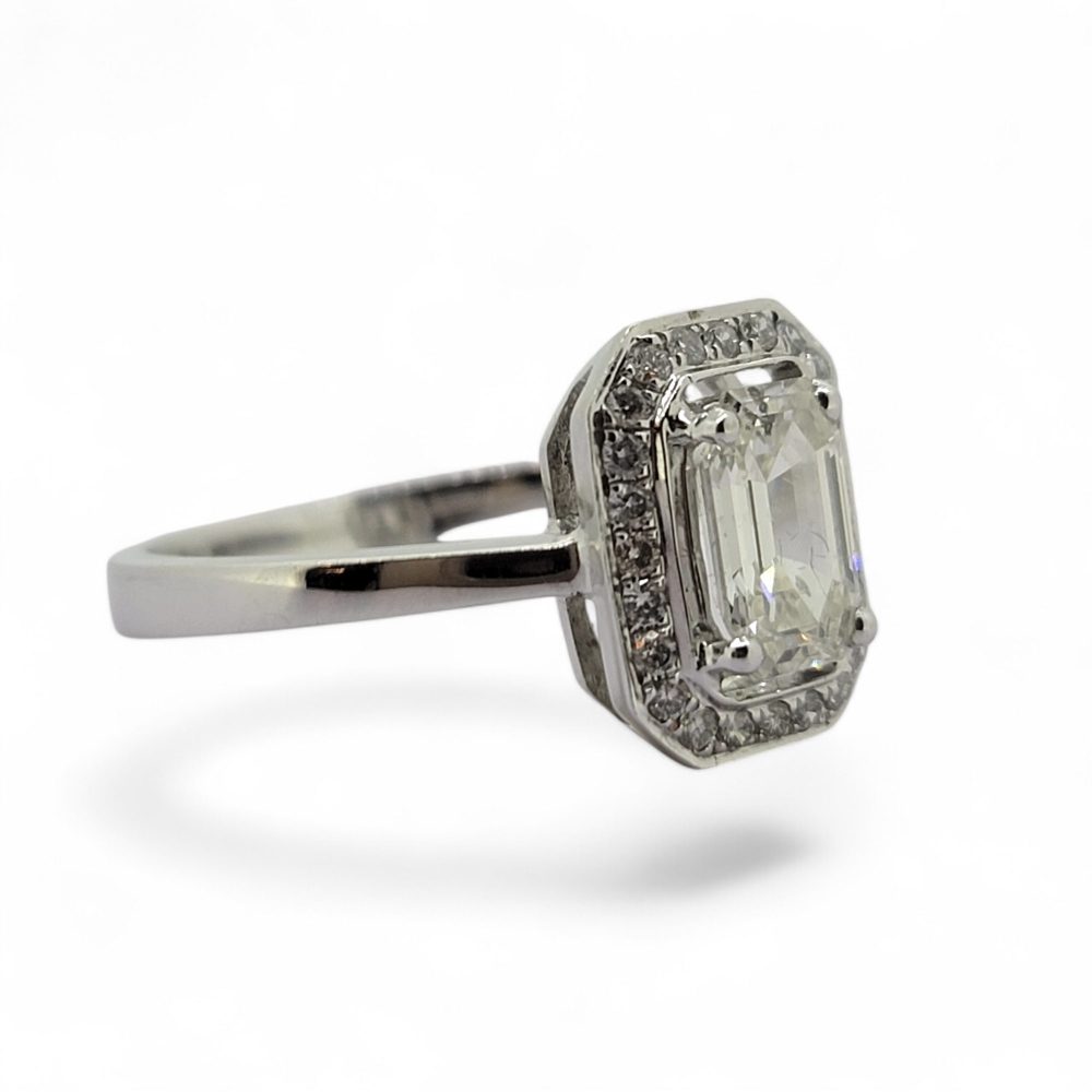 0.87ct Emerald Cut Diamond Cluster Engagement Ring