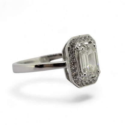 0.87ct Emerald Cut Diamond Cluster Engagement Ring