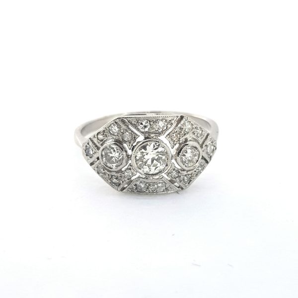 Art Deco Style Diamond Cluster Ring in Platinum, 0.75 carats