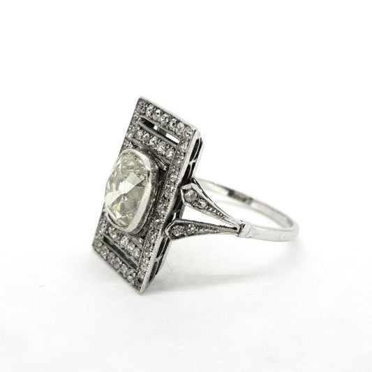 Old Cut Diamond Plaque Tablet Ring, 2.35 carats