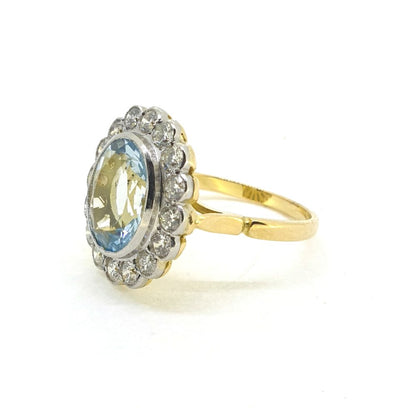 3ct Oval Aquamarine and Diamond Floral Cluster Ring